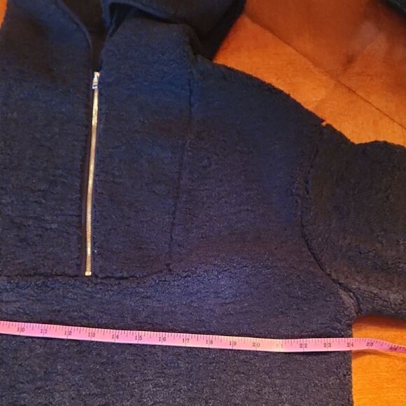 NEW Lulus Let's Make It Cozy Black Teddy Quarter Zip Hooded Tunic Jacket, Medium - Picture 3 of 8